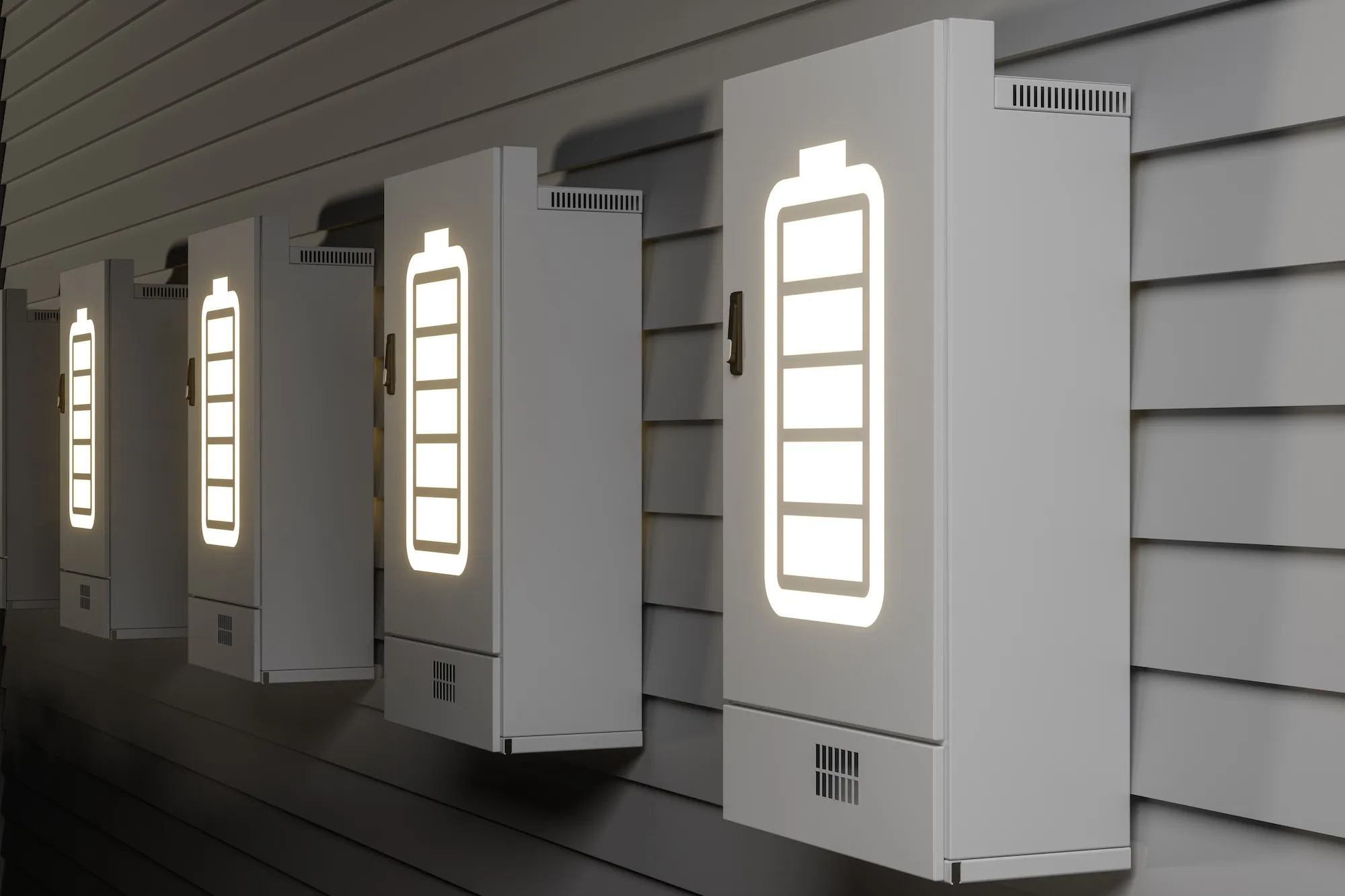 Photovoltaic system with battery storage on the house wall
