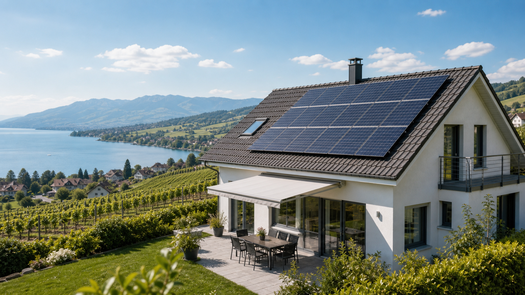 Solaranlage auf Haus im Kanton Waadt