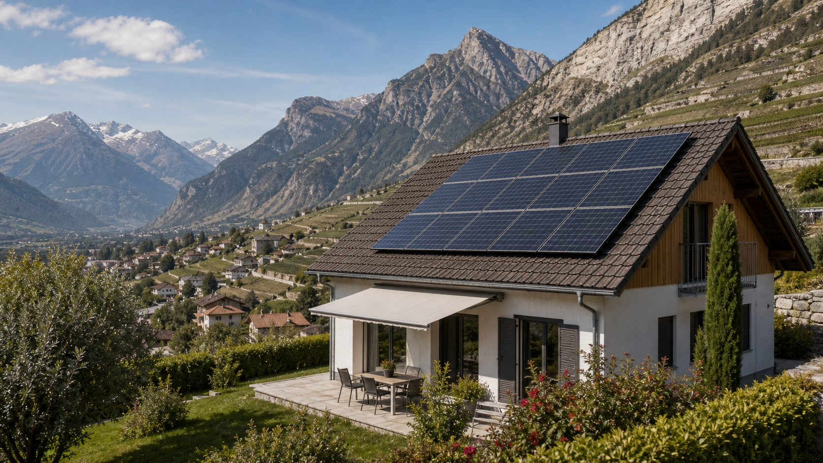 Solaranlage auf Haus im Kanton Wallis