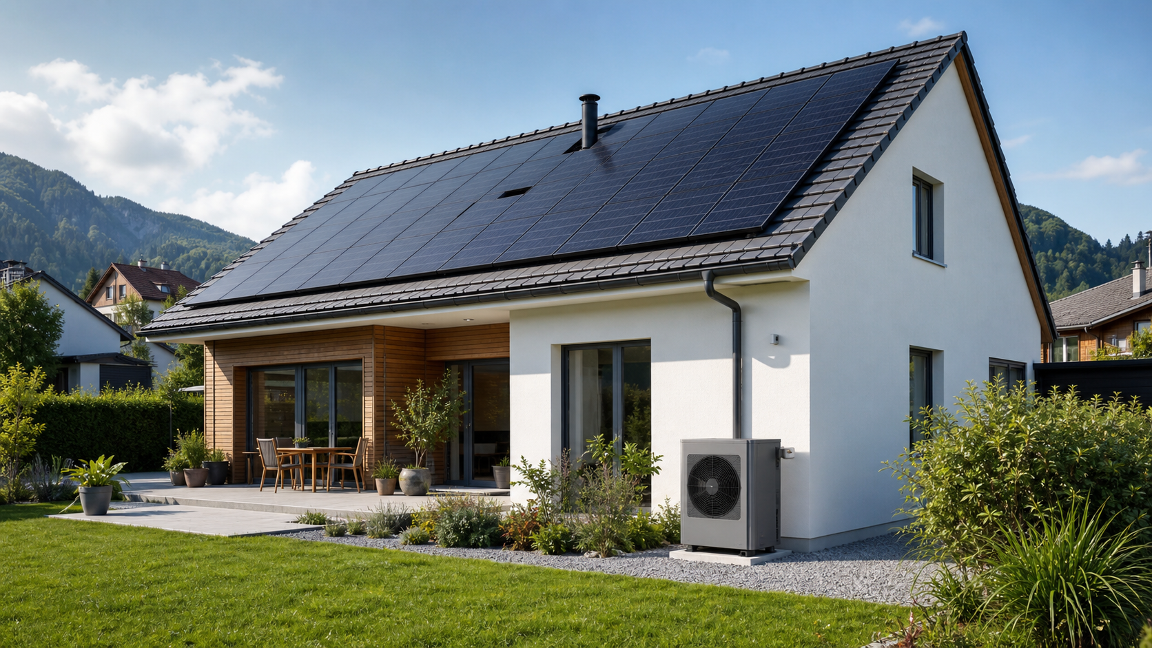 Solaranlage mit Wärmepumpe auf einem Einfamilienhaus