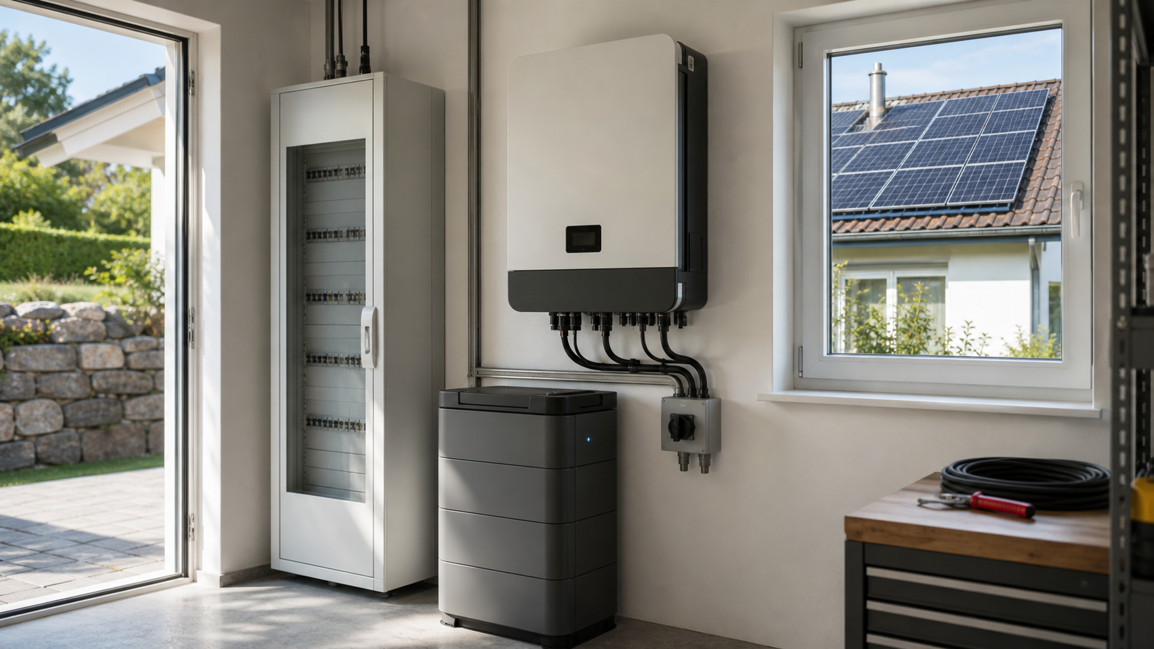 Wechselrichter und Batteriespeicher einer Photovoltaikanlage in einem Schweizer Einfamilienhaus